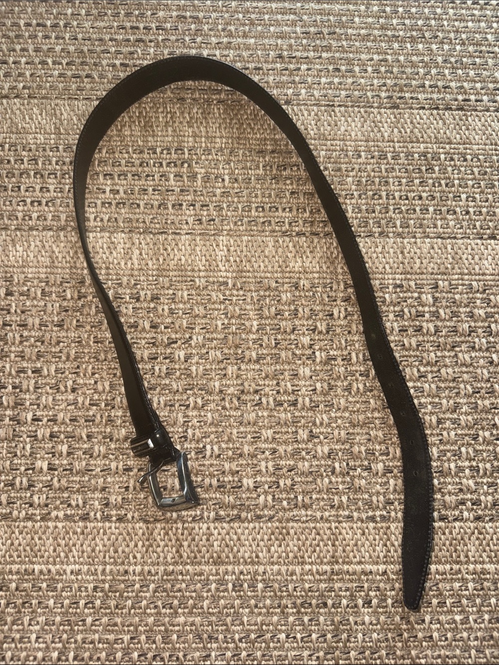 Fossil Genuine Leather Classic Black Leather Skinny Belt with Square Buckle